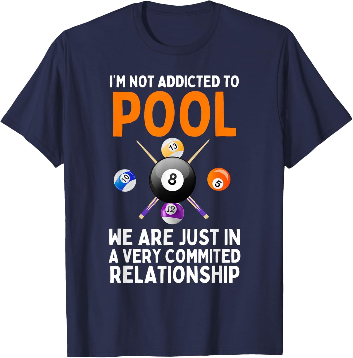 Cool Pool Art Women Boys Billiard 8 Ball Pool Player T-Shirt - T-Shirt | Navy