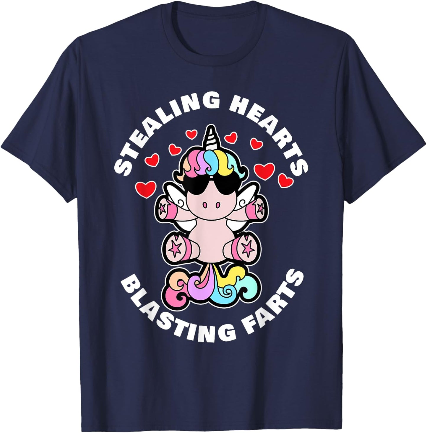 Stealing Hearts And Blasting Farts Valentines Day Unicorn T-Shirt - T-Shirt | Navy