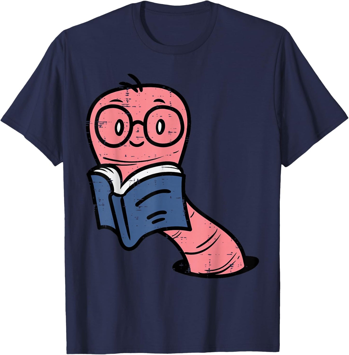 Book Worm Pun Read Reading Librarian America Men Women Kids T-Shirt - T-Shirt | Navy