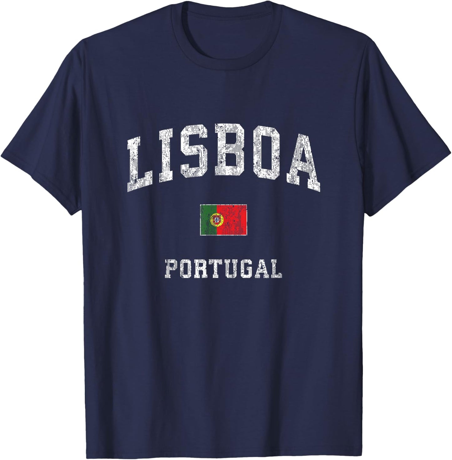 Lisbon Portugal Vintage Athletic Sports Design T-Shirt - T-Shirt | Navy