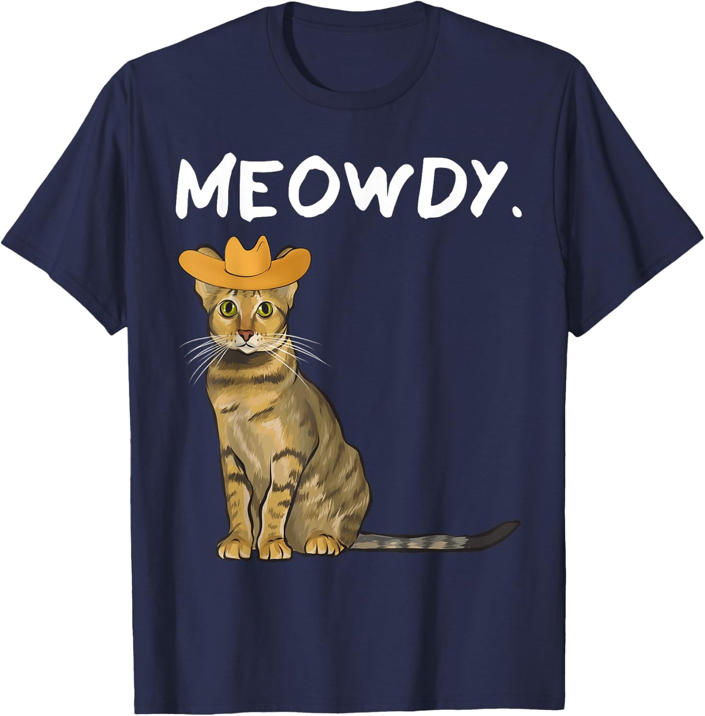 Funny Western Meowdy Savannah Cat Pun Howdy Cowboy T-Shirt - T-Shirt | Navy