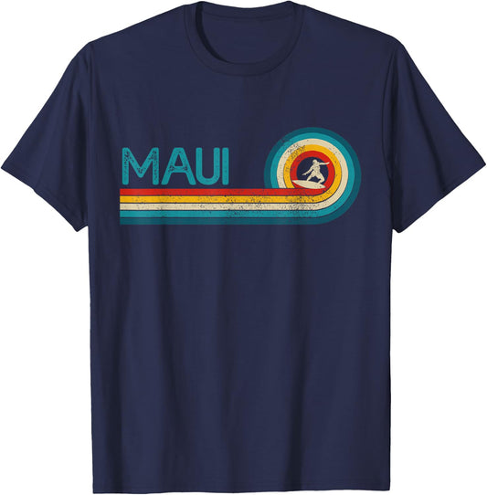 Maui Hawaii Vintage Surfer Souvenir Surf T-Shirt - T-Shirt | Navy