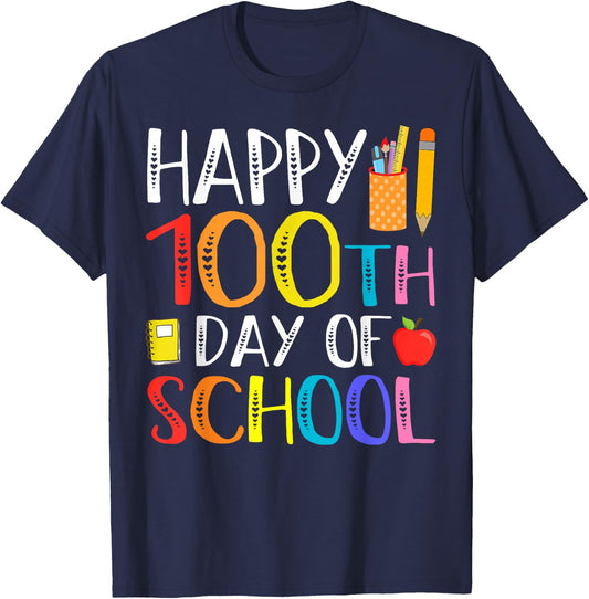 100 Days of School Teacher and Student T-Shirt - T-Shirt | Navy