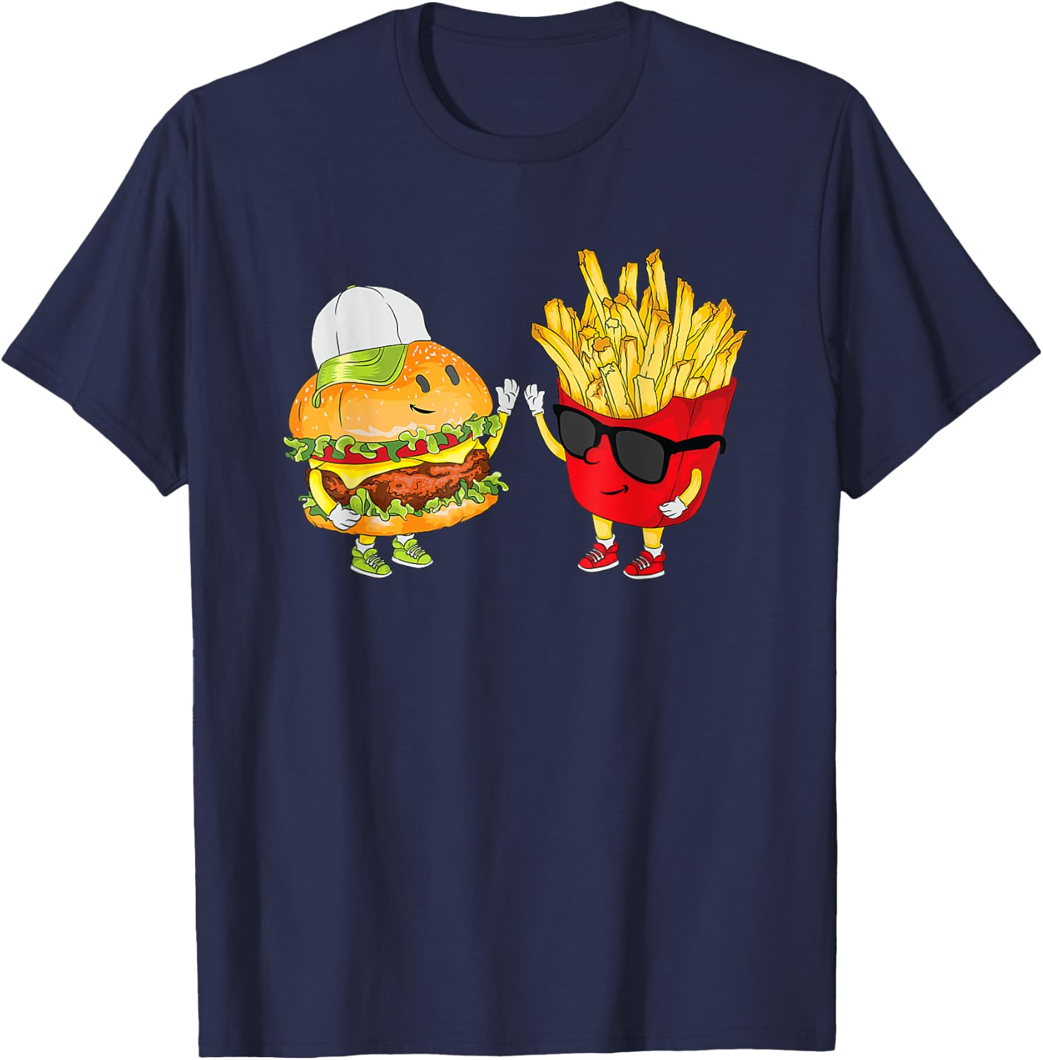 Hamburger Fries High Five | Cool Fun Combo Snacks Funny Gift T-Shirt - T-Shirt | Navy