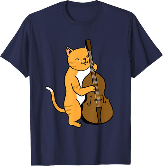 Cat Playing Upright Bass T-Shirt - T-Shirt | Navy