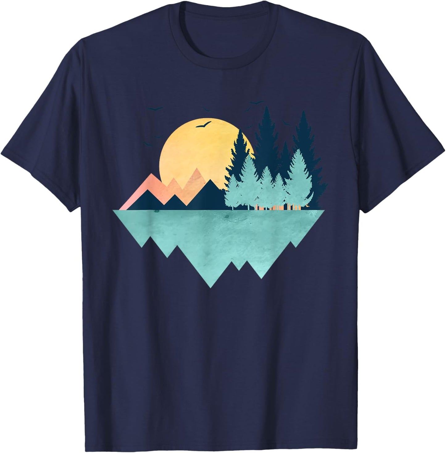 Funny Geometric Mountain Abstract Geometry Outdoor Gifts T-Shirt - T-Shirt | Navy