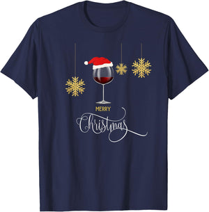 Red Wine Christmas Wine Glass Festive Holiday Women Xmas T-Shirt - T-Shirt | Navy