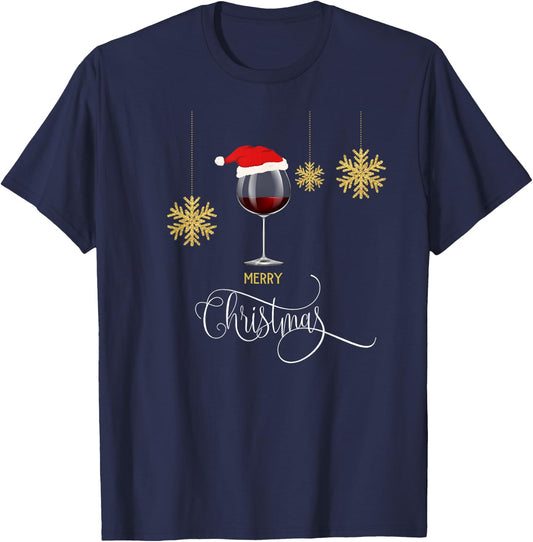 Red Wine Christmas Wine Glass Festive Holiday Women Xmas T-Shirt - T-Shirt | Navy