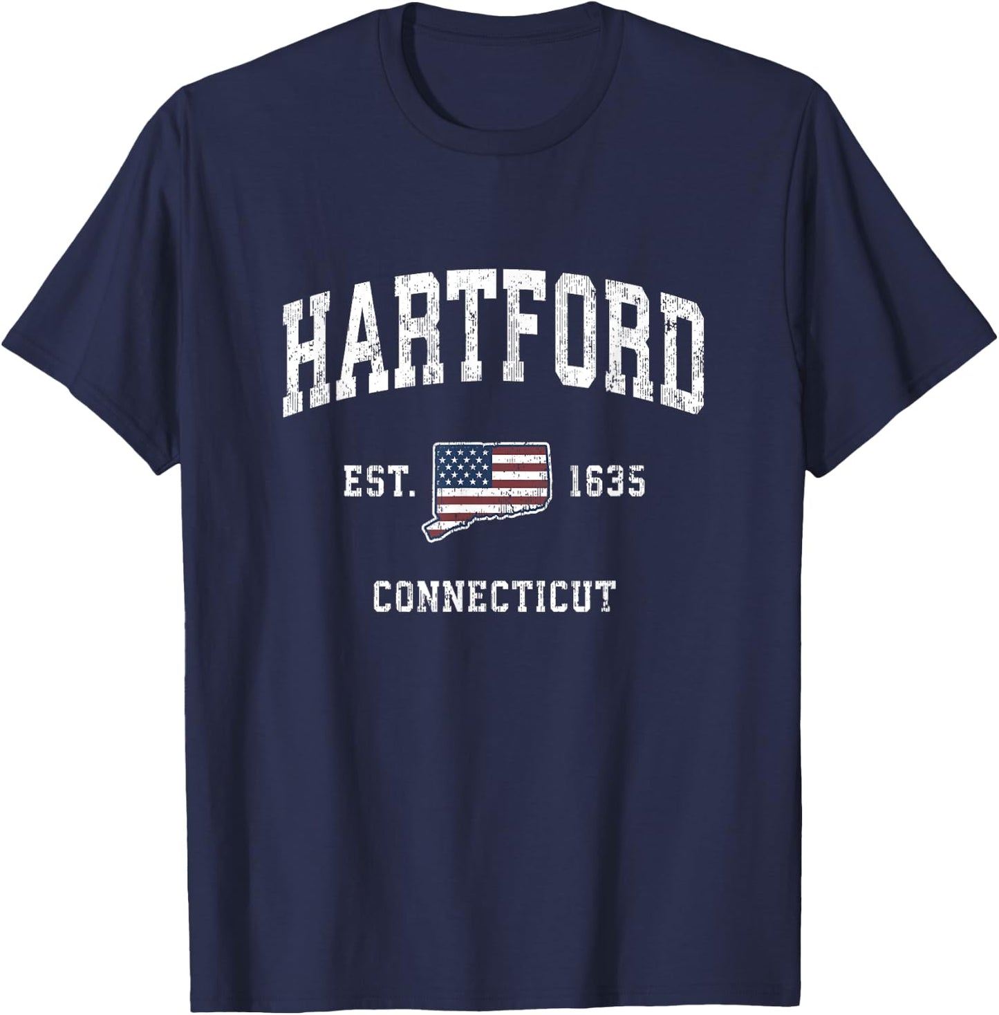 Hartford Connecticut CT Vintage American Flag Sports Design T-Shirt - T-Shirt | Navy