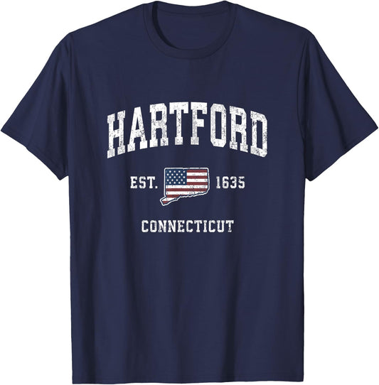 Hartford Connecticut CT Vintage American Flag Sports Design T-Shirt - T-Shirt | Navy