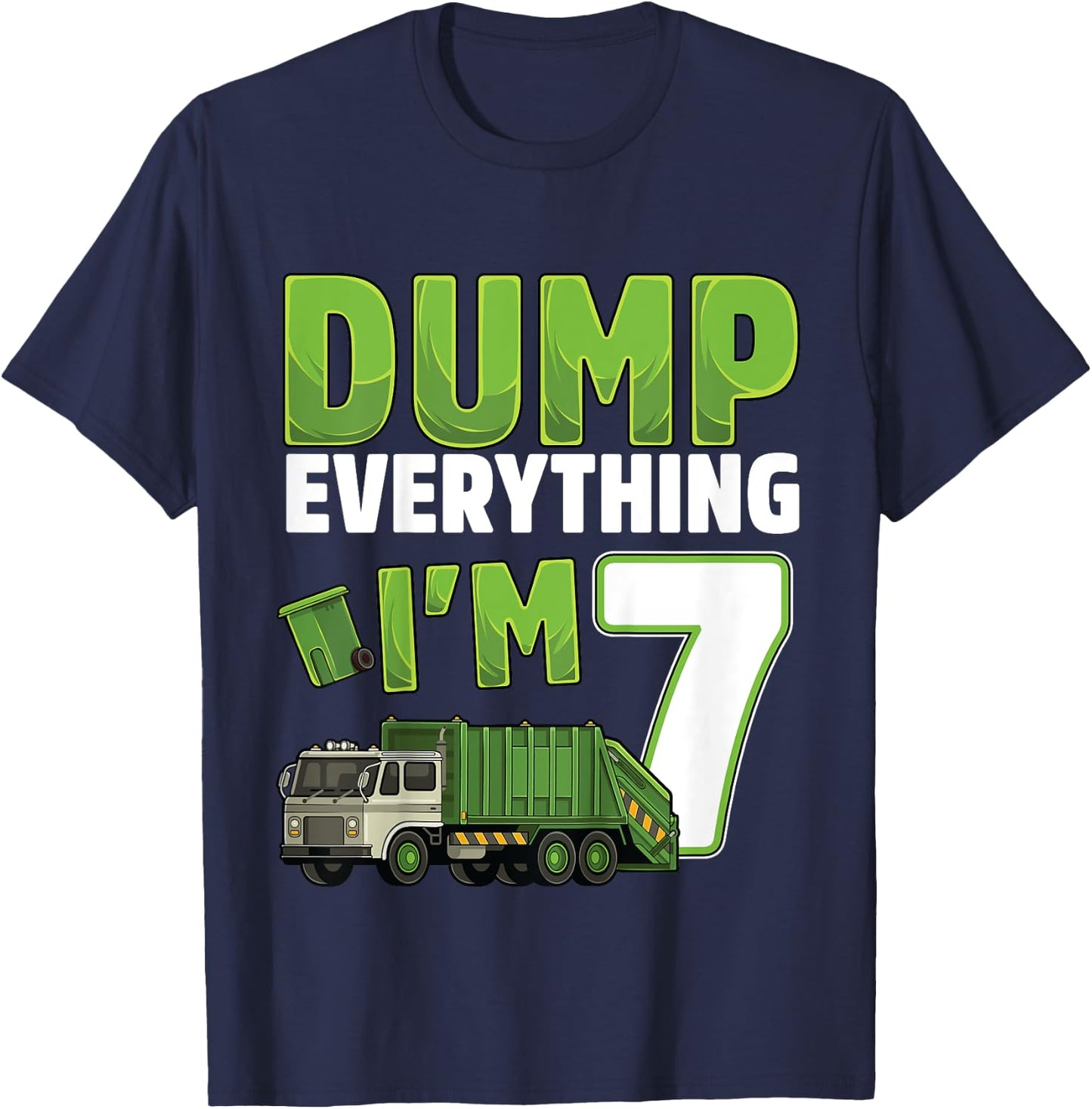 Kids Recycling Trash 7 Year Old Garbage Truck 7th Birthday Boy T-Shirt - T-Shirt | Navy