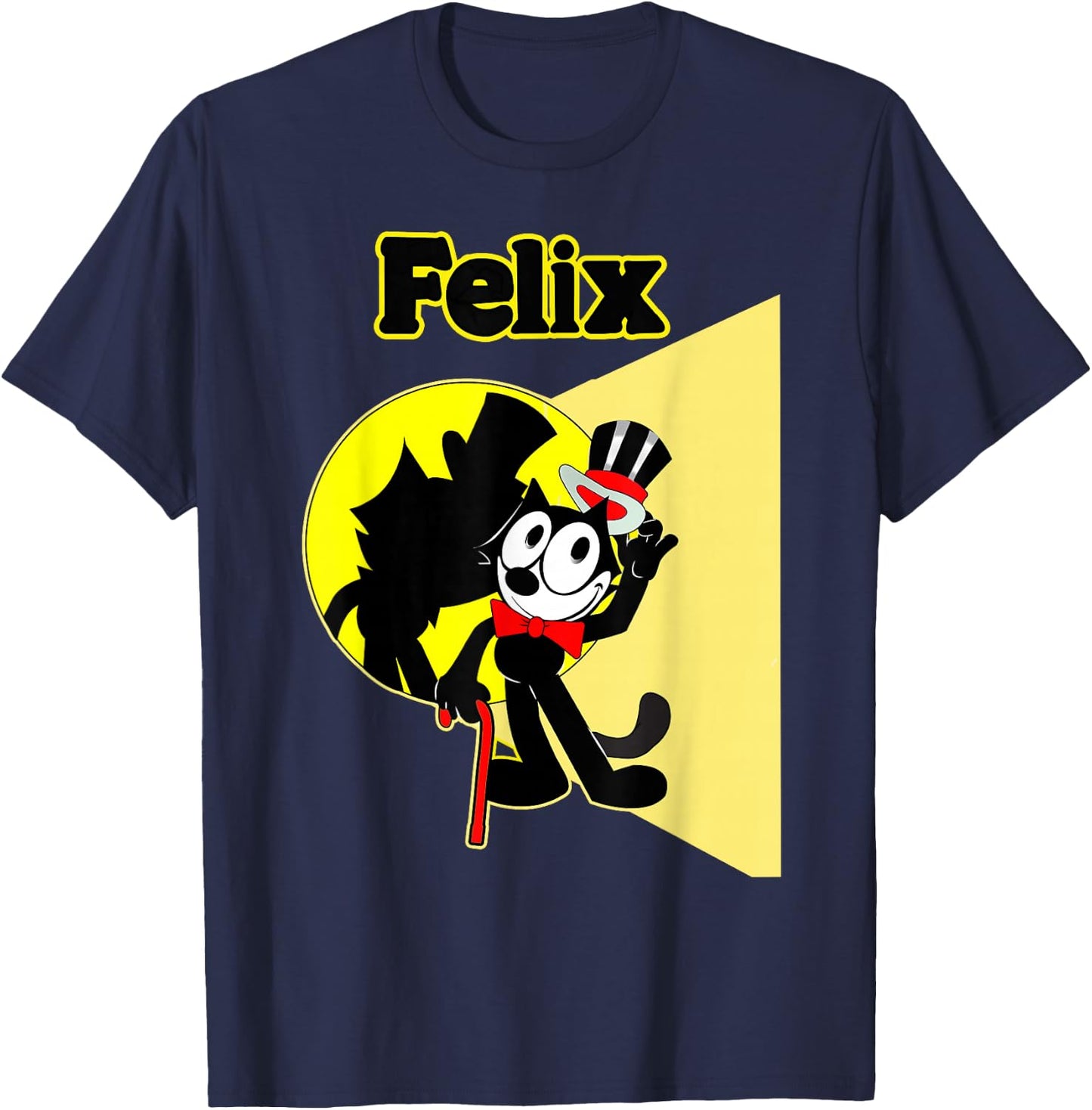 Felix Cartoon on-Stage in Spotlight Wears Bow Tie, Top Hat T-Shirt - T-Shirt | Navy