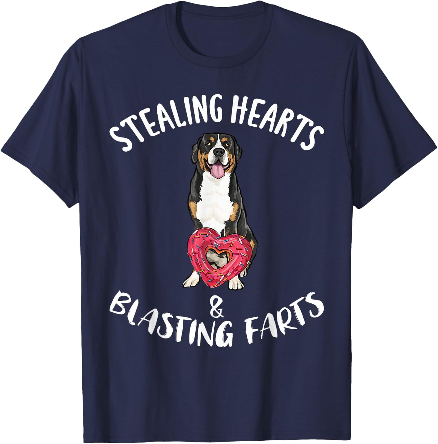 Stealing Hearts Blasting Farts Greater Swiss Mountain Dog T-Shirt - T-Shirt | Navy