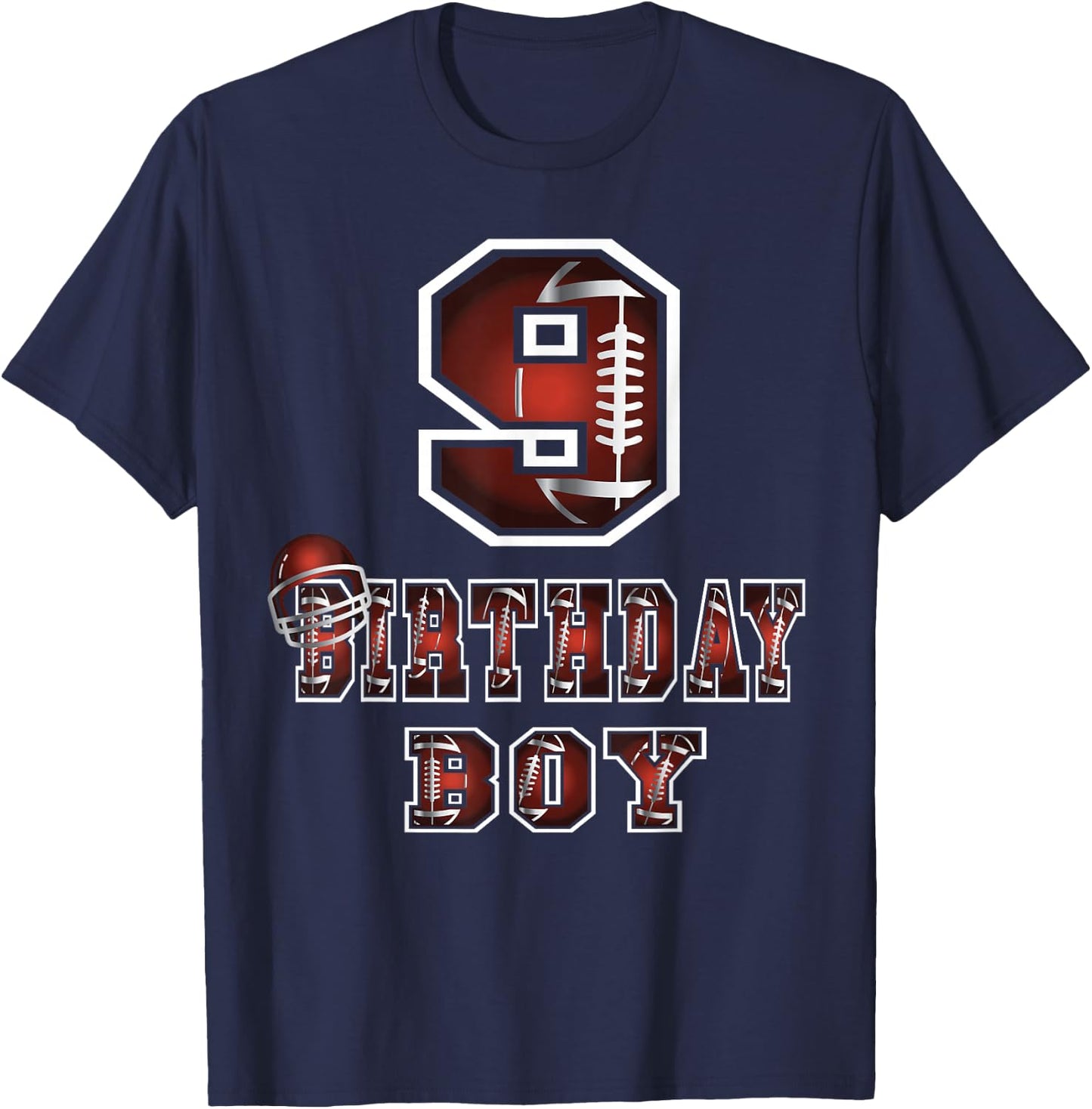 9th Birthday Boy 9 Years Old Football Lover Theme Party T-Shirt - T-Shirt | Navy