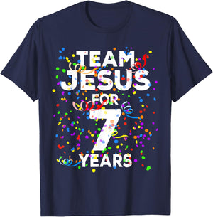 Funny Team Jesus For 7 Years Old Christian 7th Birthday T-Shirt - T-Shirt | Navy