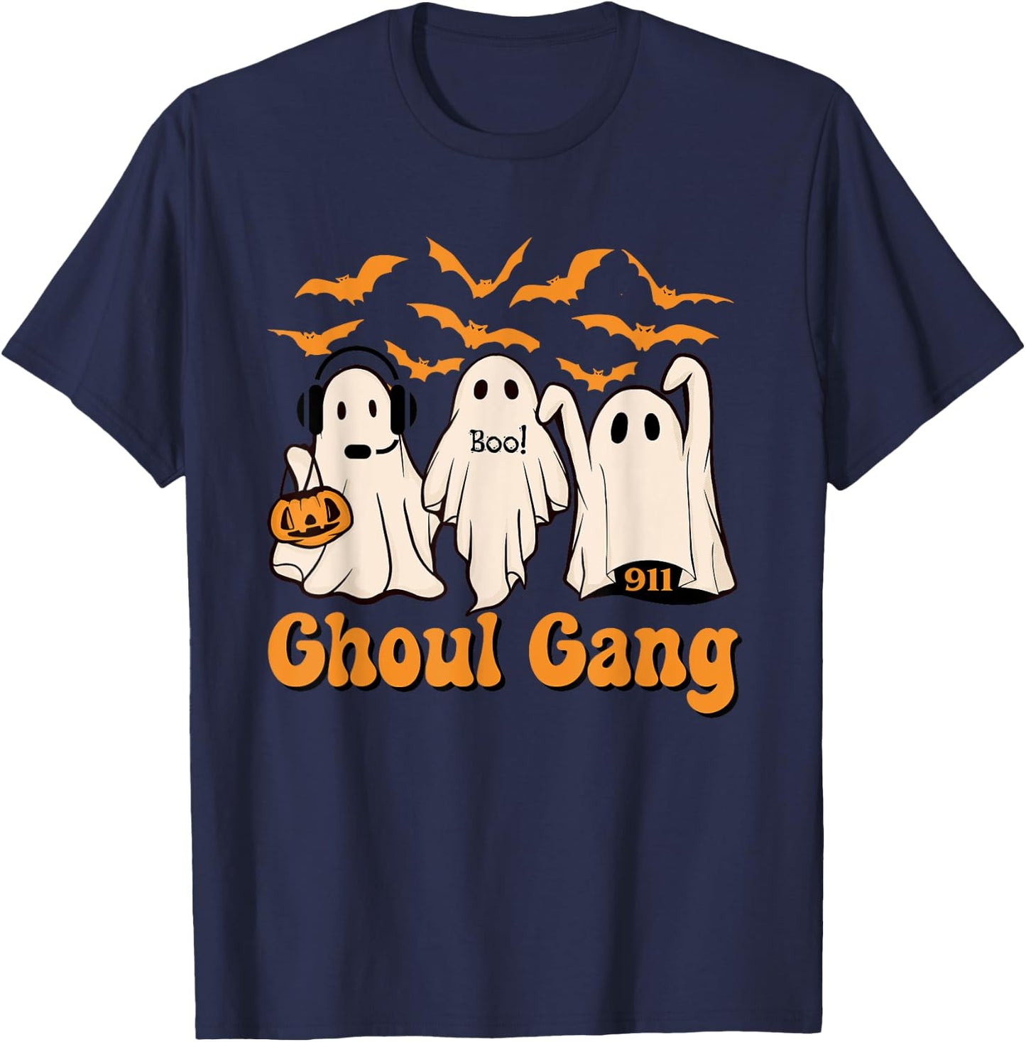 Halloween Dispatcher Boo Crew Police Dispatch Thin Gold Line T-Shirt - T-Shirt | Navy