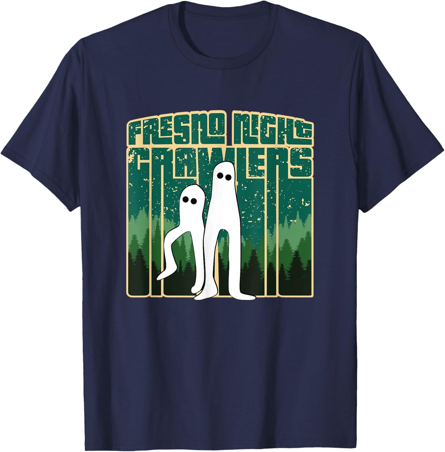 Fresno Night Crawlers - Retro Cute Cryptid Haunted Pants T-Shirt - T-Shirt | Navy