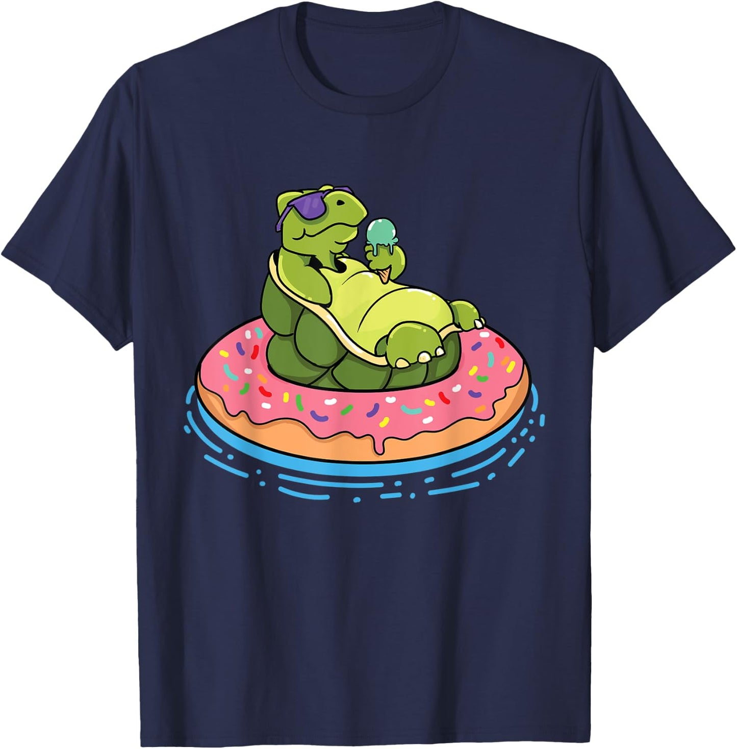 Sea Turtles and Water Turtle with Donut Swim Ring Turtle T-Shirt - T-Shirt | Navy