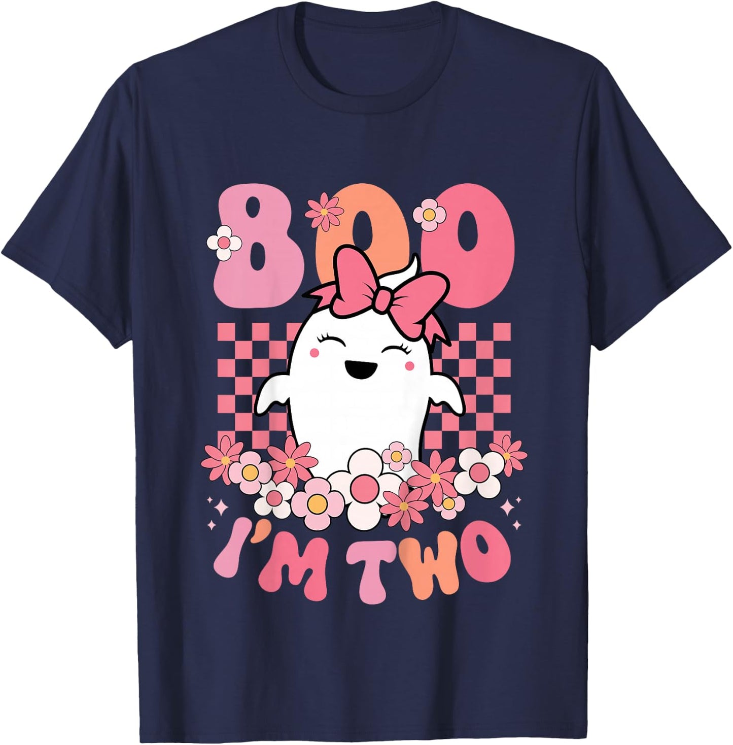 Kids Boo I'm Two Cute Ghost Groovy 2nd Second Birthday Girls Kids T-Shirt - T-Shirt | Navy