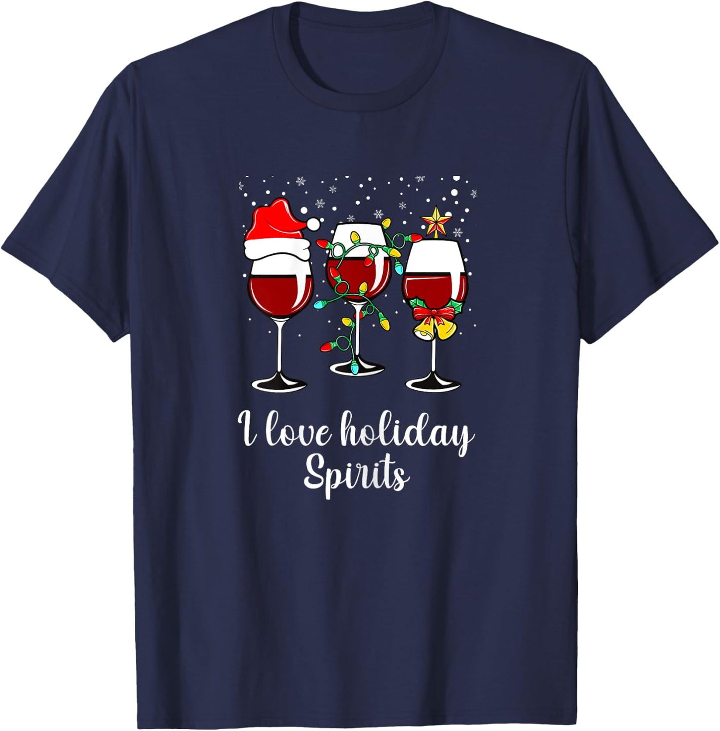Red Wine Drinking Gift Funny Holiday Christmas Wine Glass T-Shirt - T-Shirt | Navy