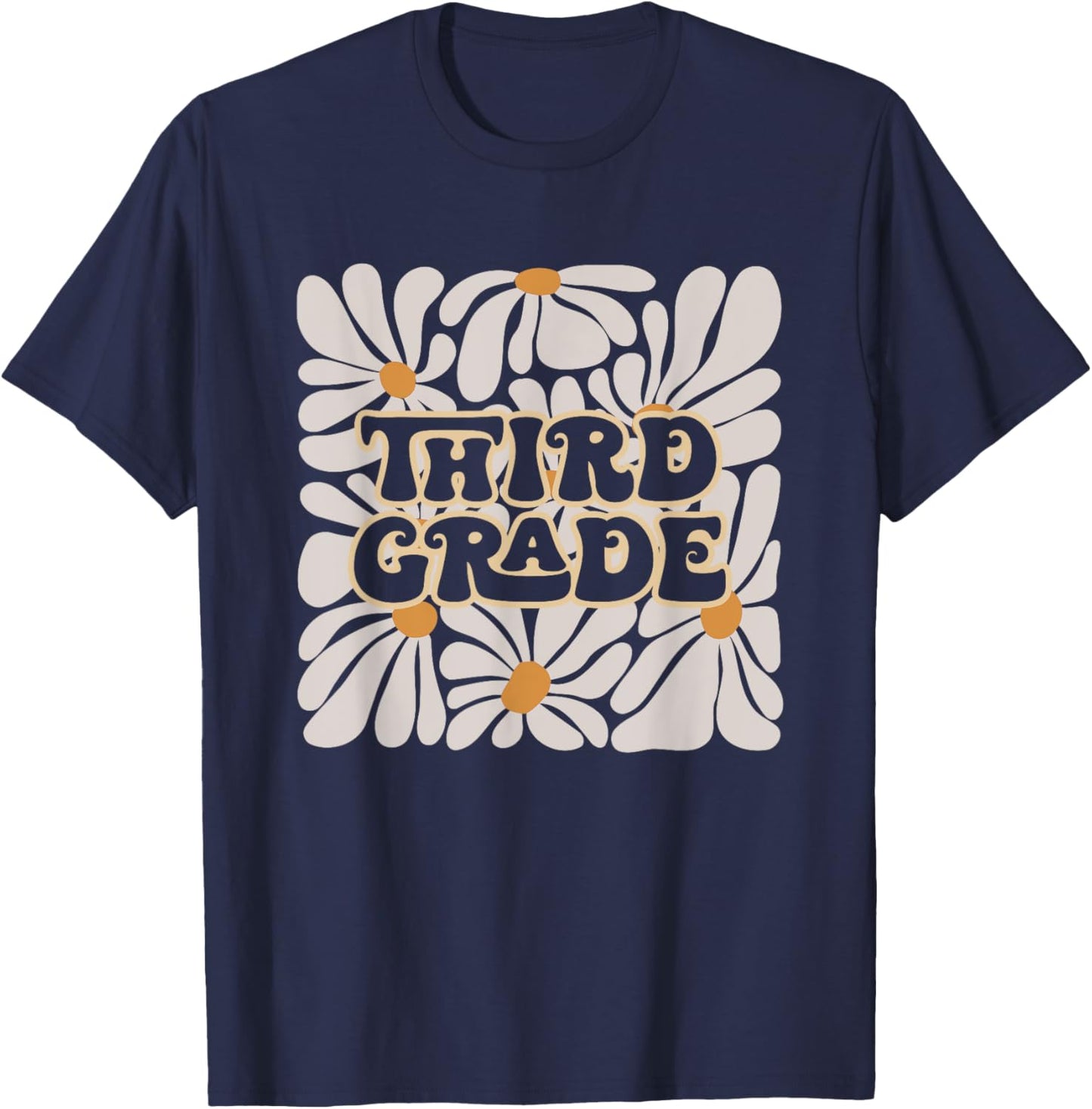 Retro Flower Power Squared Third 3rd Grade Back To School T-Shirt - T-Shirt | Navy