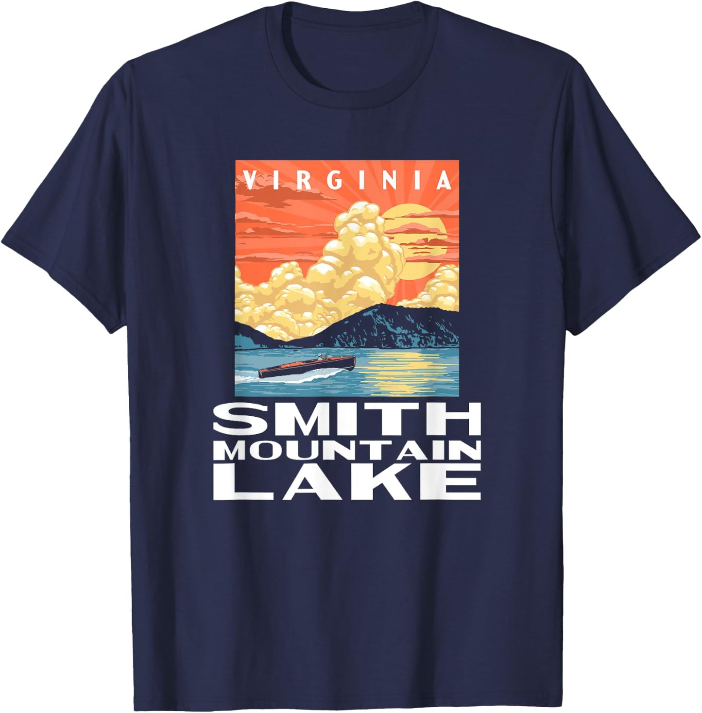 Retro Smith Mountain Lake Virginia WPA Style Vintage T-Shirt - T-Shirt | Navy