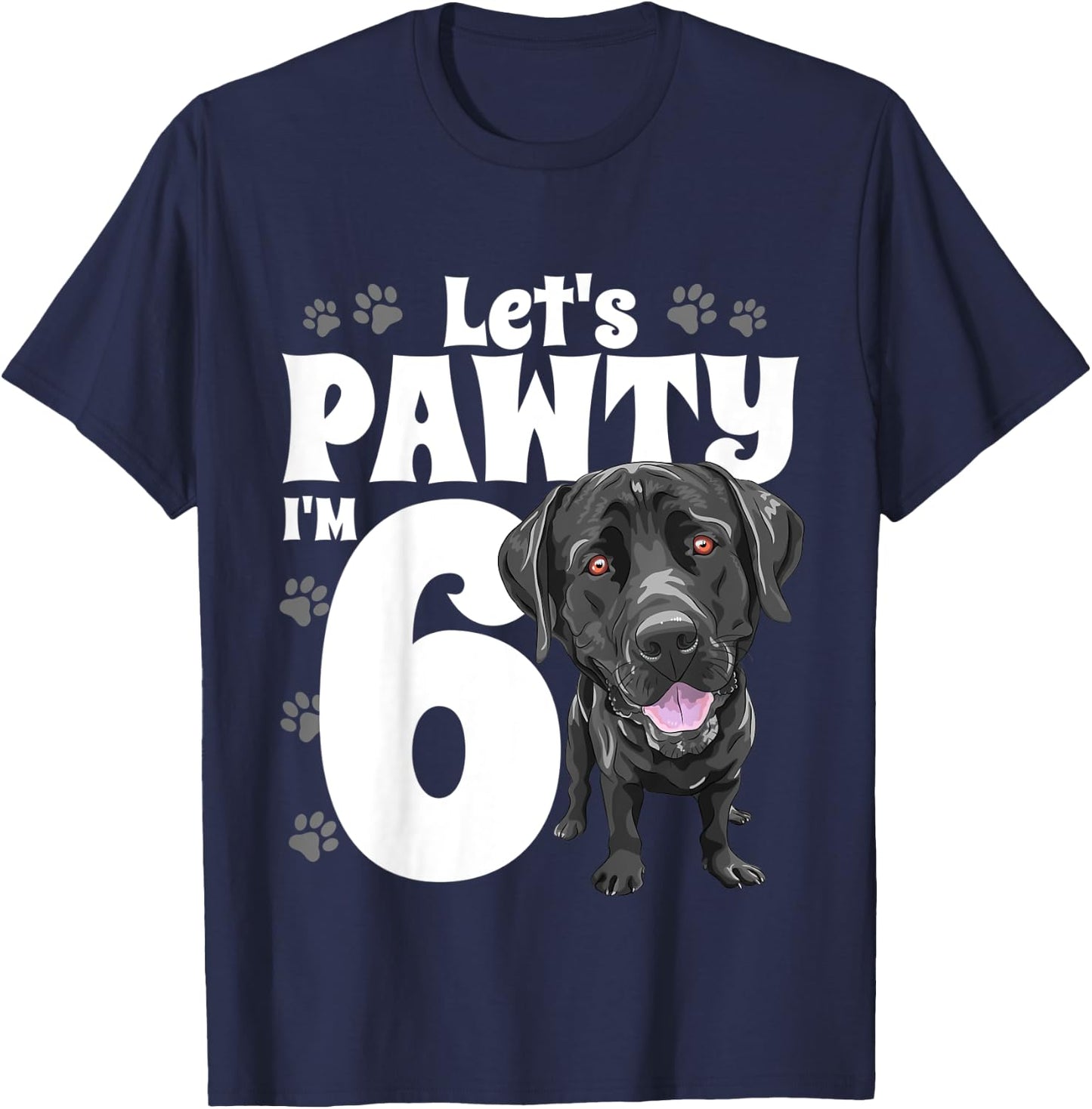 6 Year Old Black Lab Dog Birthday Pawty Labrador 6th Gift Kids T-Shirt - T-Shirt | Navy