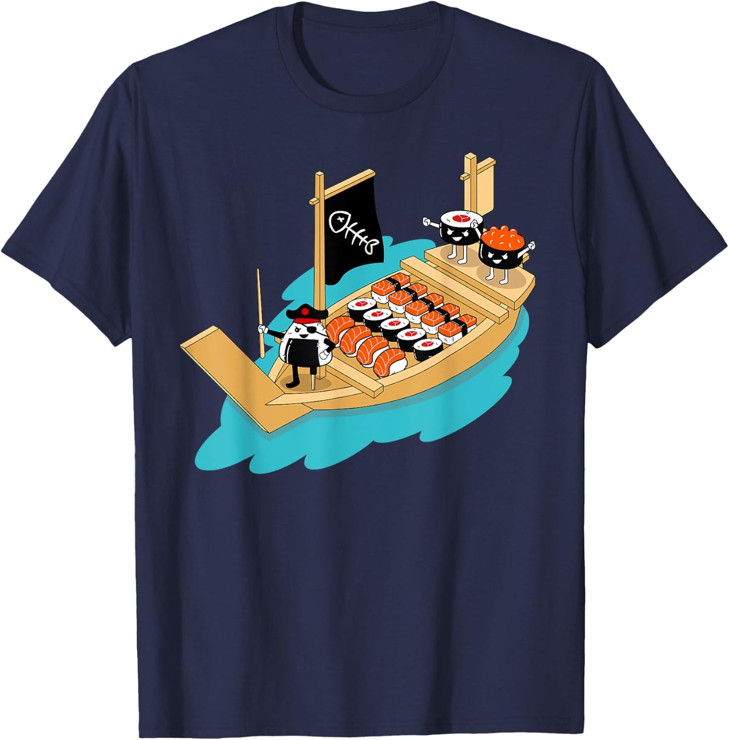 Sushi Boat Pirate | Sashimi Fish Rice Japan Fans Gift T-Shirt - T-Shirt | Navy