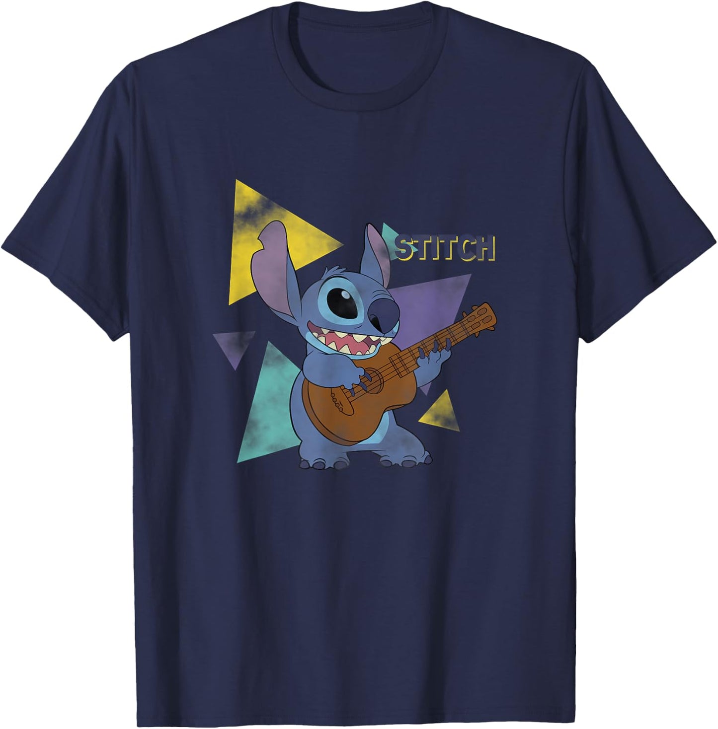 Disney Lilo & Stitch Playing The Guitar Distressed Shot T-Shirt - T-Shirt | Navy