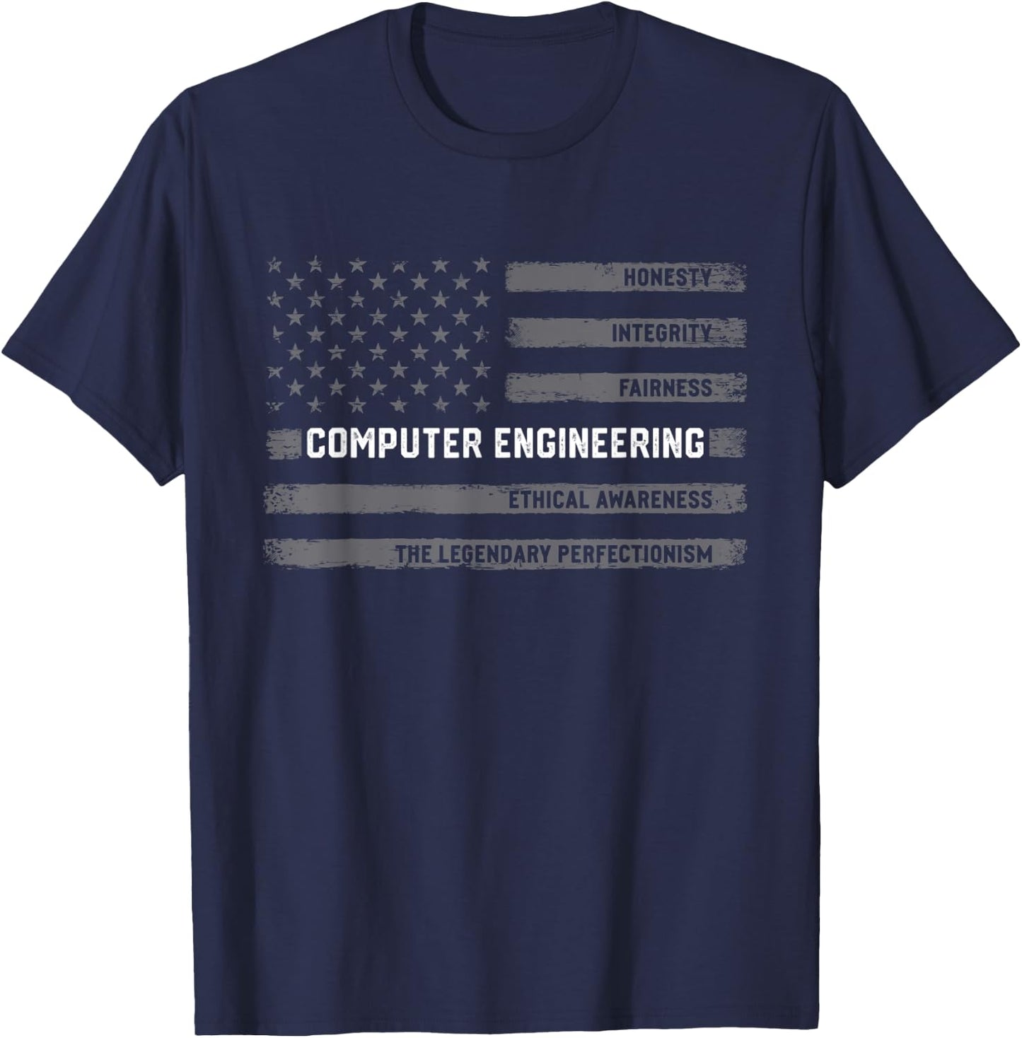 Computer Engineering American Flag Distressed Graphic Women Men T-Shirt - T-Shirt | Navy
