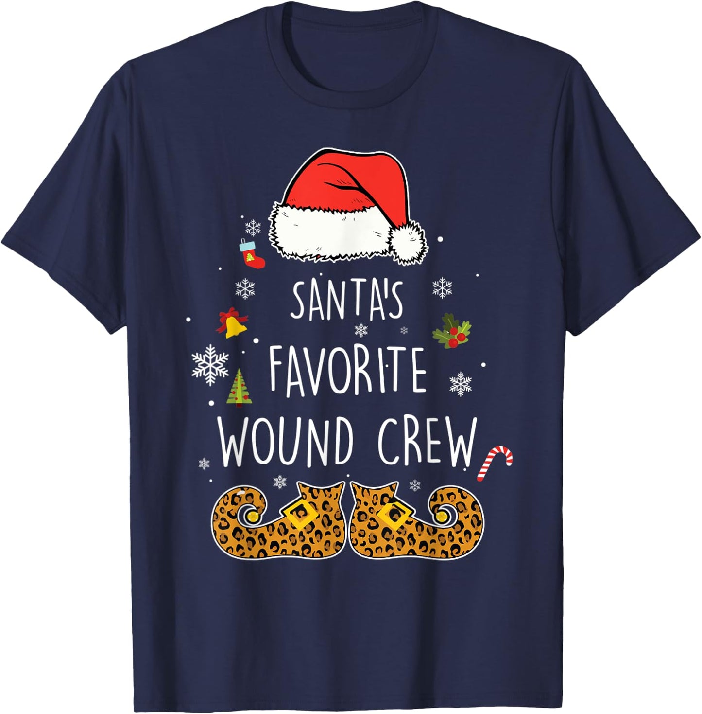 Santa's Favorite Wound Crew Christmas Wound Care Nurse Crew T-Shirt - T-Shirt | Navy