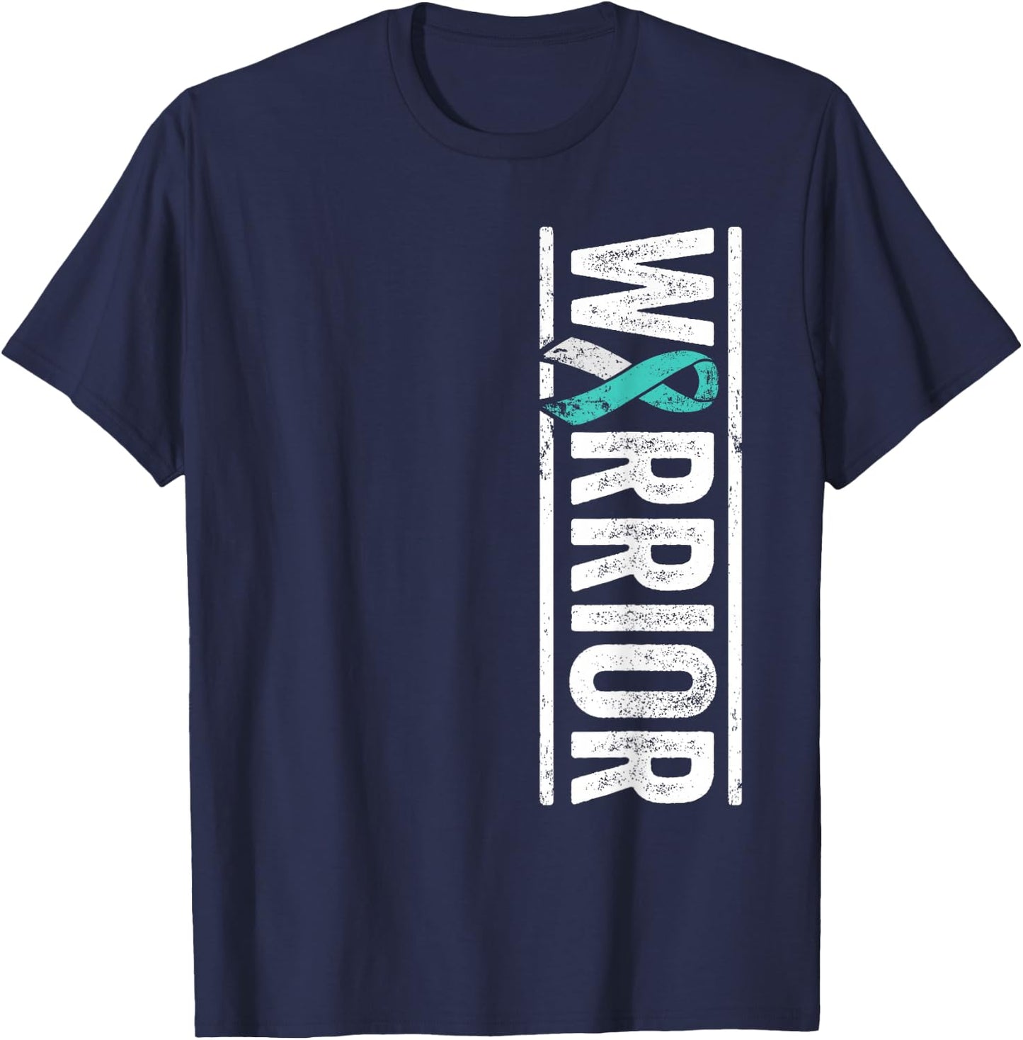 Cervical Cancer Warrior - Sideways Teal Awareness Ribbon T-Shirt - T-Shirt | Navy