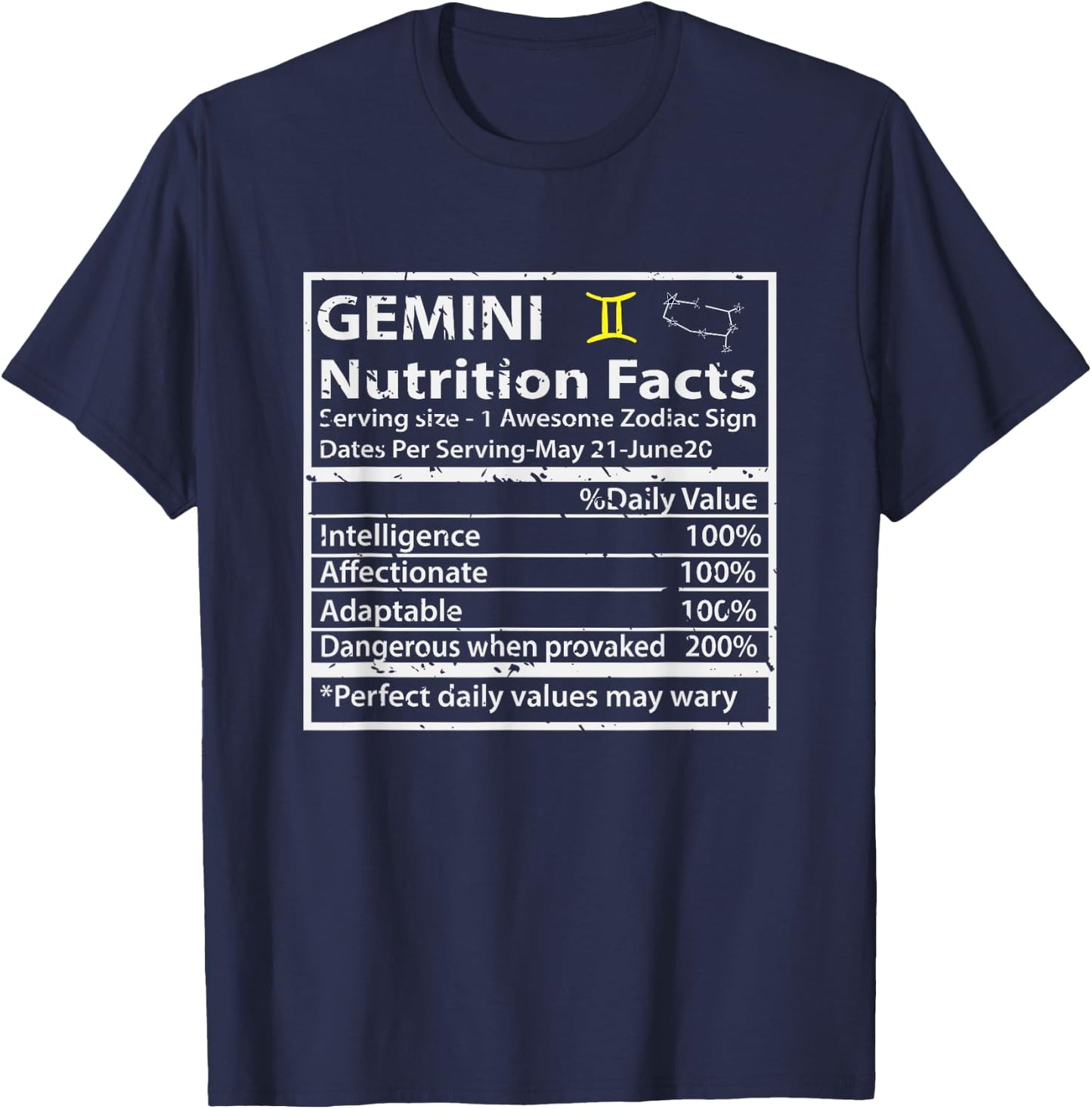 Gemini Nutrition Facts Zodiac Sign T-Shirt - T-Shirt | Navy