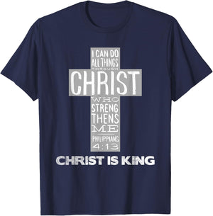 Christ is King Jesus Strength - Christian Cross Religious T-Shirt - T-Shirt | Navy