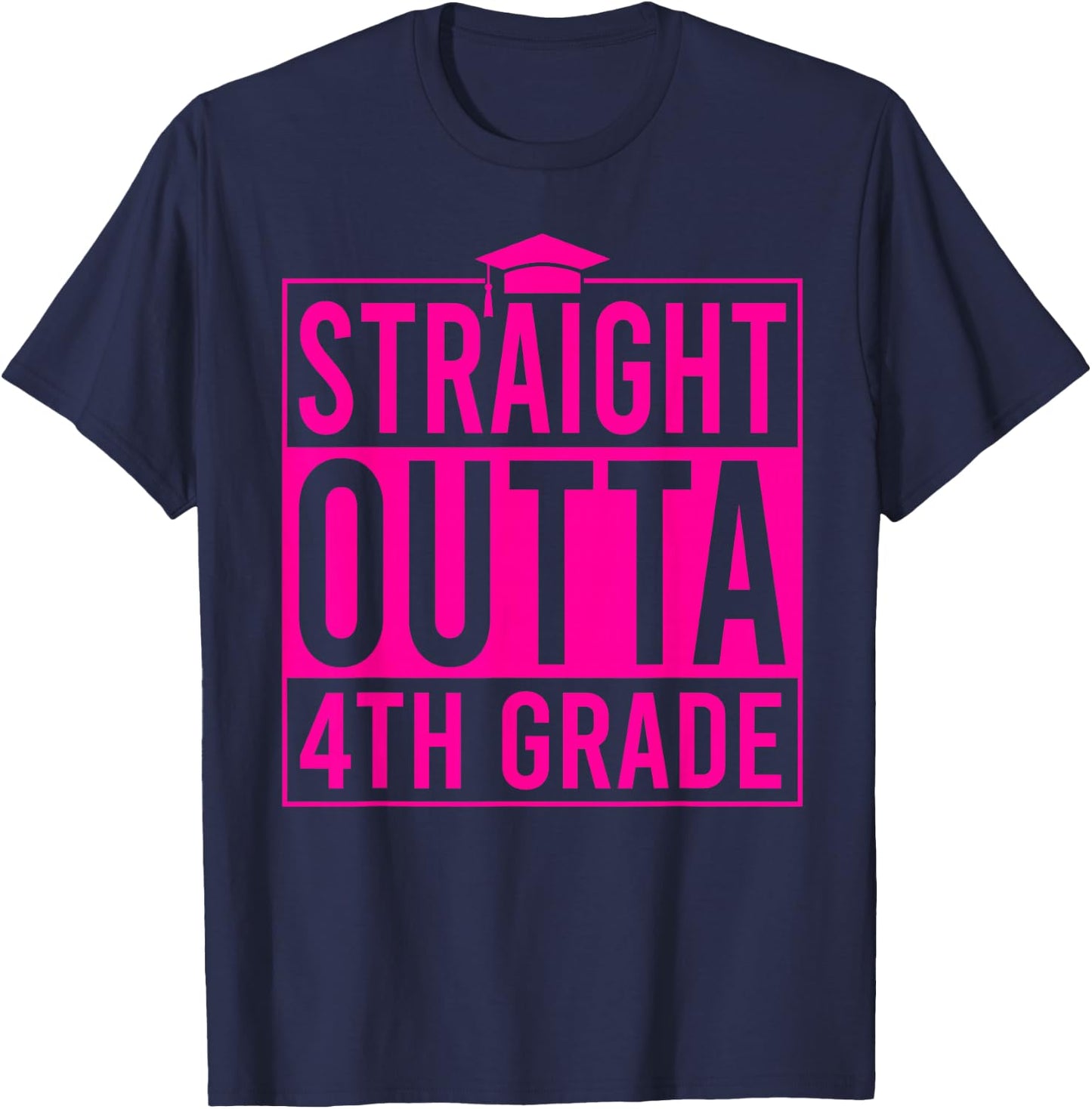 Straight Outta 4th Grade Graduation Class 2026 Fourth Grade T-Shirt - T-Shirt | Navy