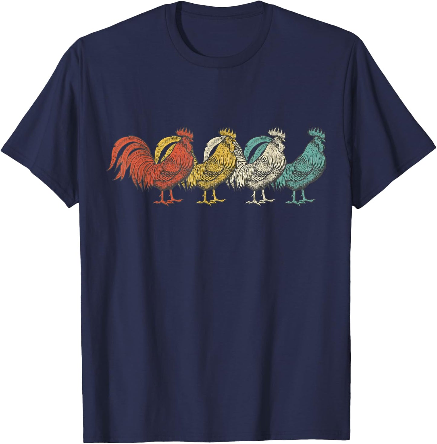 Vintage 1980s Retro Rooster Poultry Farmer Chicken T-Shirt - T-Shirt | Navy