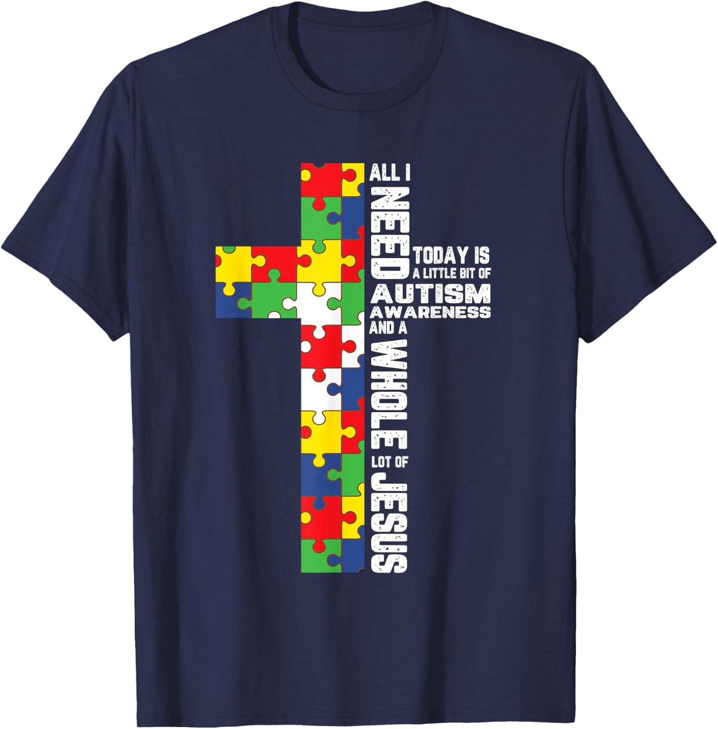 Autism Awareness Jesus Cross Puzzle Cool Christian Gifts T-Shirt - T-Shirt | Navy