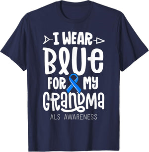 Blue Ribbon For Grandma Disease ALS Awareness Family Cure T-Shirt - T-Shirt | Navy