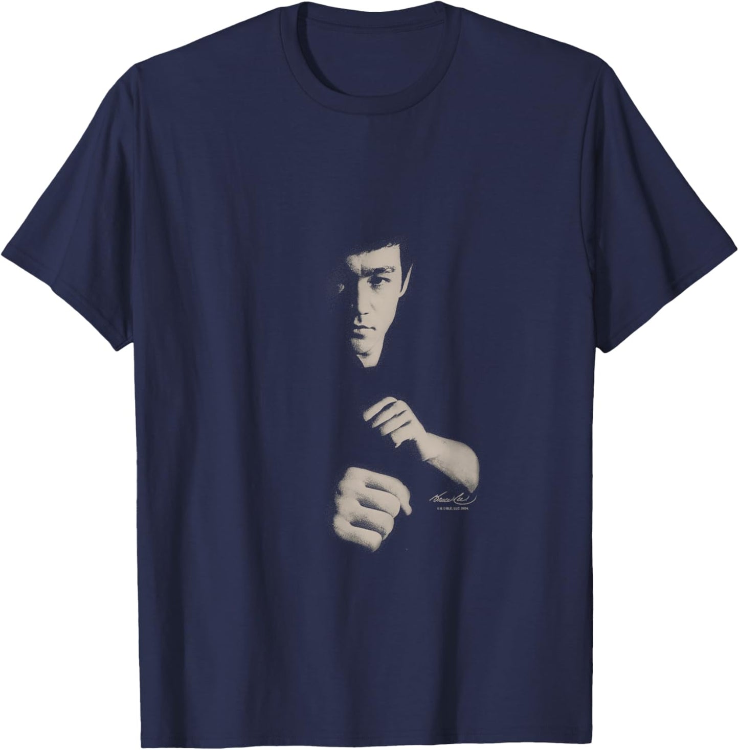Bruce Lee Ready To Fight Shaded Portrait Vintage T-Shirt - T-Shirt | Navy