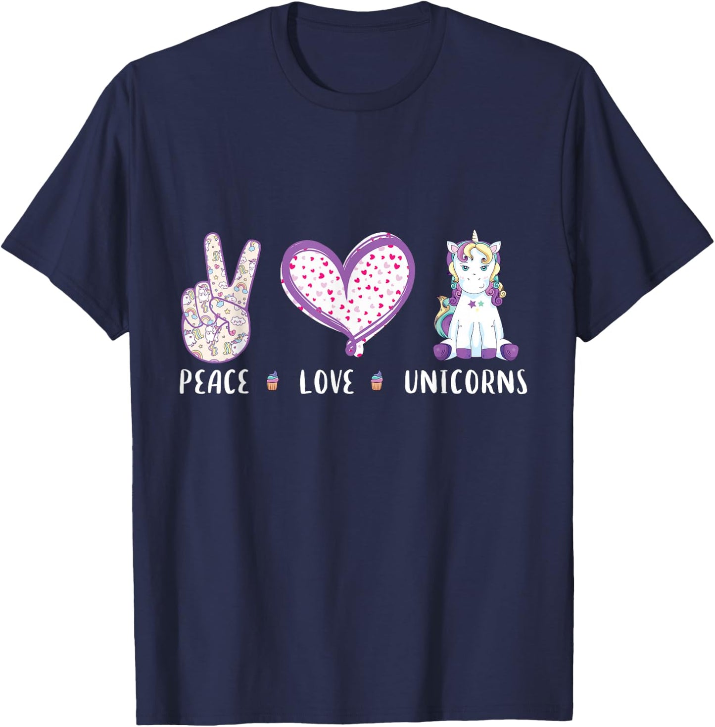 peace love Unicorns gifts for kids girls boys women T-Shirt - T-Shirt | Navy