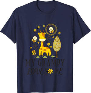 Kids My Grampy Loves Me Granddaughter Giraffe T-Shirt - T-Shirt | Navy