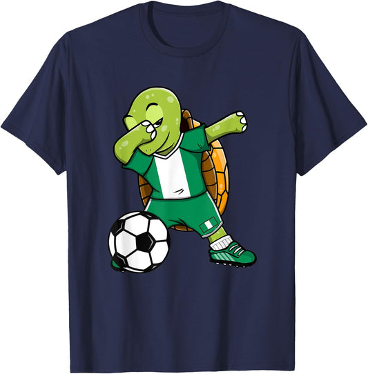 Dabbing Turtle Nigeria Soccer Fans Jersey Nigerian Football T-Shirt - T-Shirt | Navy