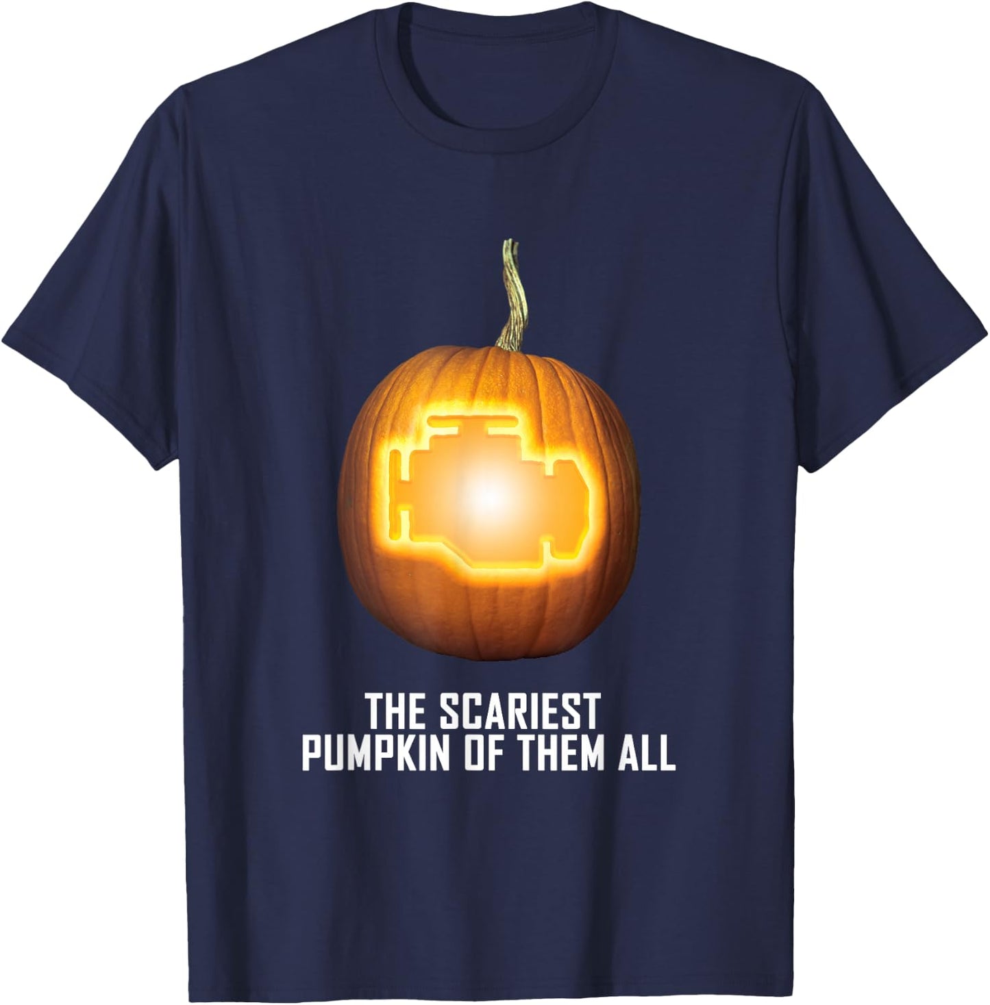 Scariest Pumpkin Funny Mechanic Halloween Check Engine T-Shirt - T-Shirt | Navy