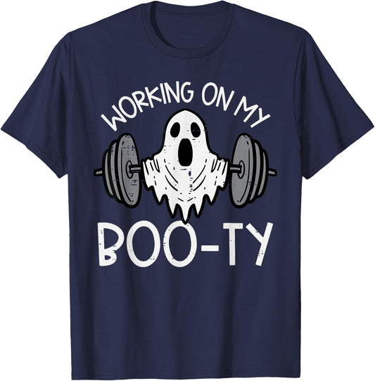 Halloween Ghost Working Booty Funny Gym Costume Men Women T-Shirt - T-Shirt | Navy
