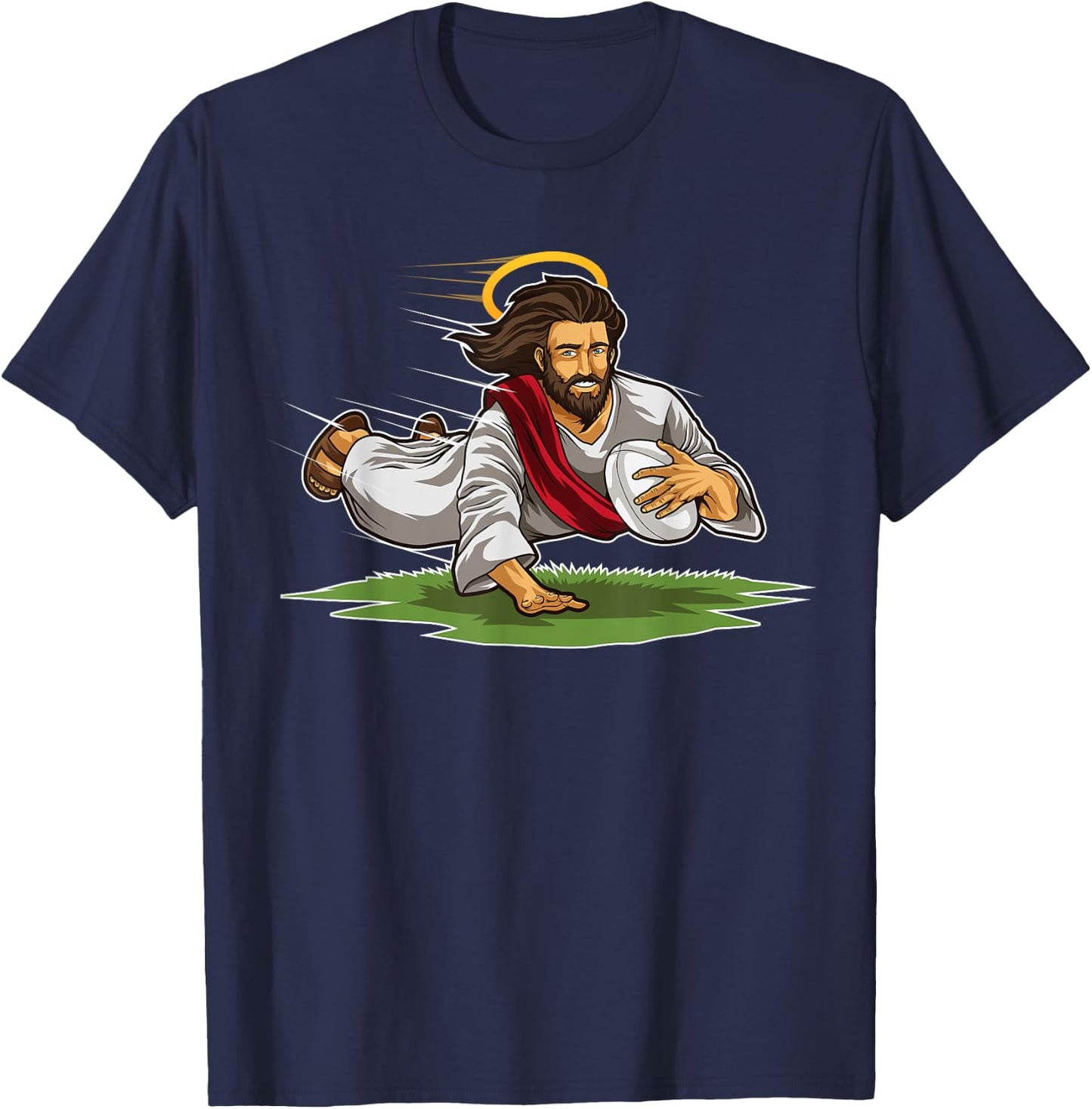 Rugby Jesus Scores Funny Rugby Illustration T-Shirt - T-Shirt | Navy