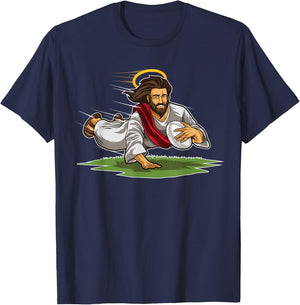 Rugby Jesus Scores Funny Rugby Illustration T-Shirt - T-Shirt | Navy