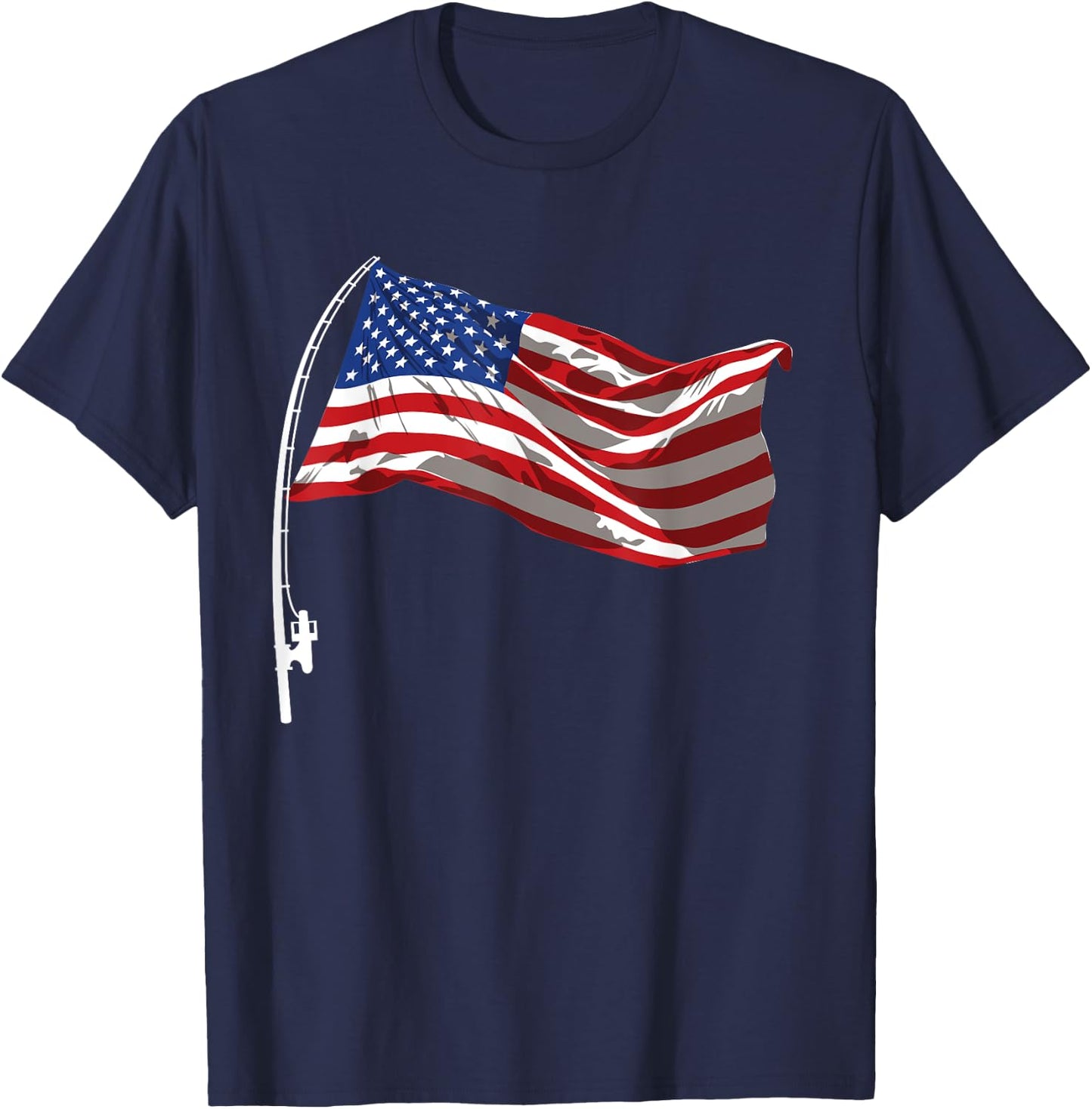 American Flag Fishing Rod 4th Of July Patriotic Fisherman T-Shirt - T-Shirt | Navy
