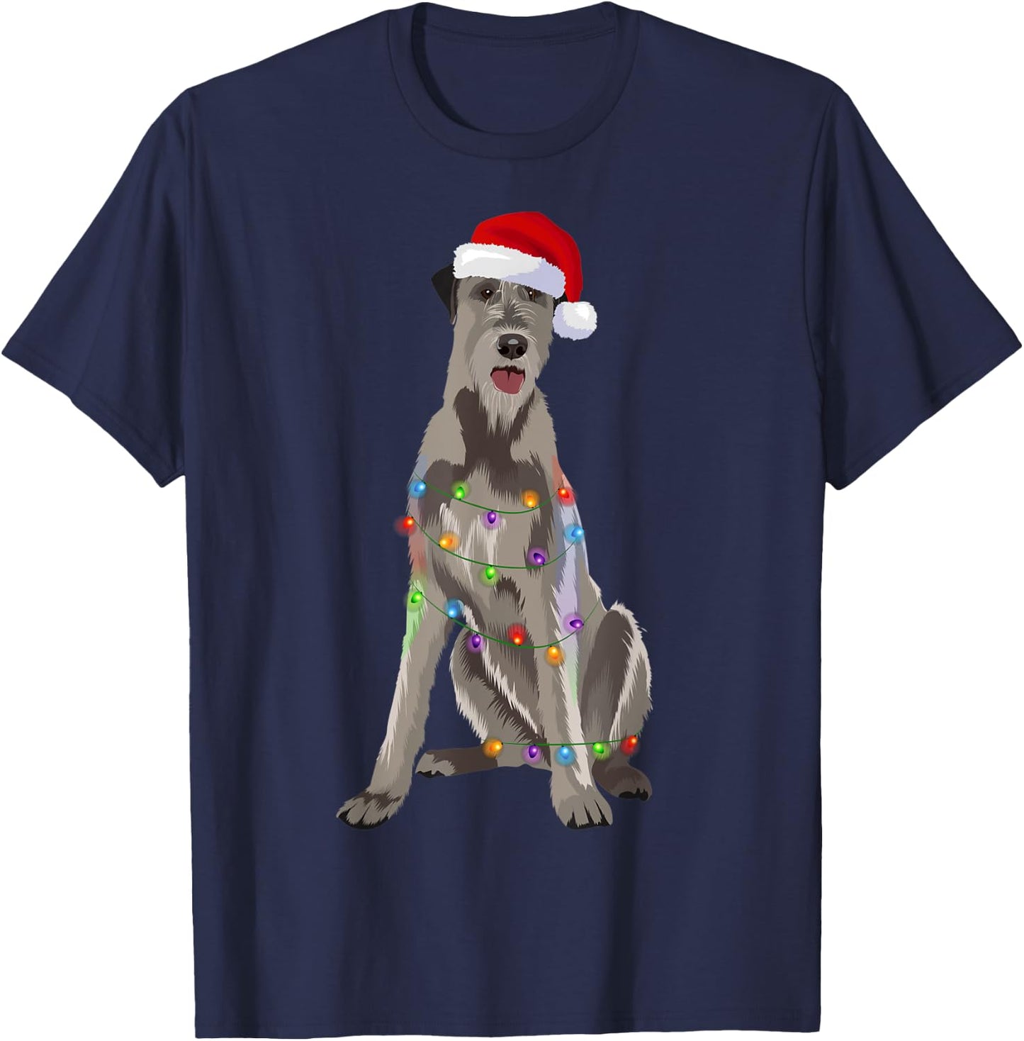 Irish Wolfhound Christmas Lights Xmas Dog Lover Men Women Kids T-Shirt - T-Shirt | Navy