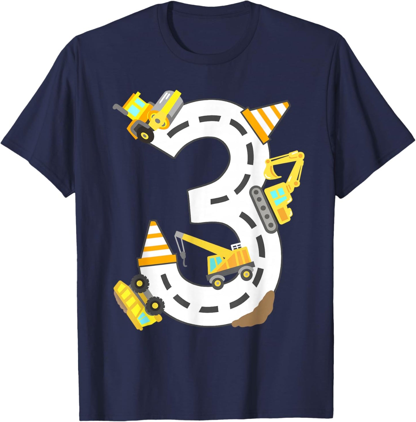 3rd Construction Birthday Party Excavator Boys 3 Years Old T-Shirt - T-Shirt | Navy