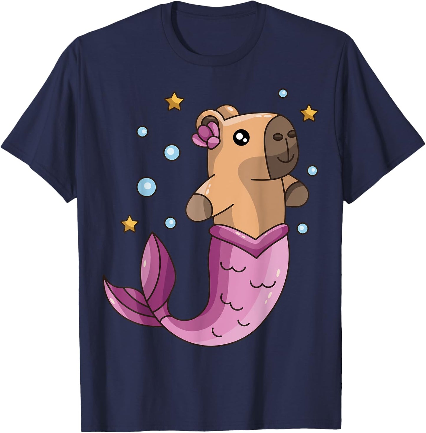 Capybara Mermaid Pink Costume Rodent Girls Under Sea Party T-Shirt - T-Shirt | Navy